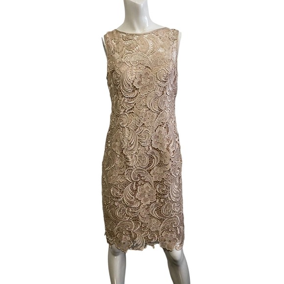 Adrianna Papell Womens Gold Champagne Lace Dress Size 6 - Picture 1 of 12